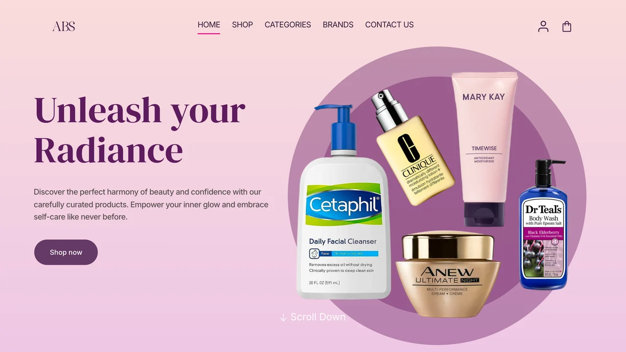 The Ayoni Beauty Store shop, open at its home page